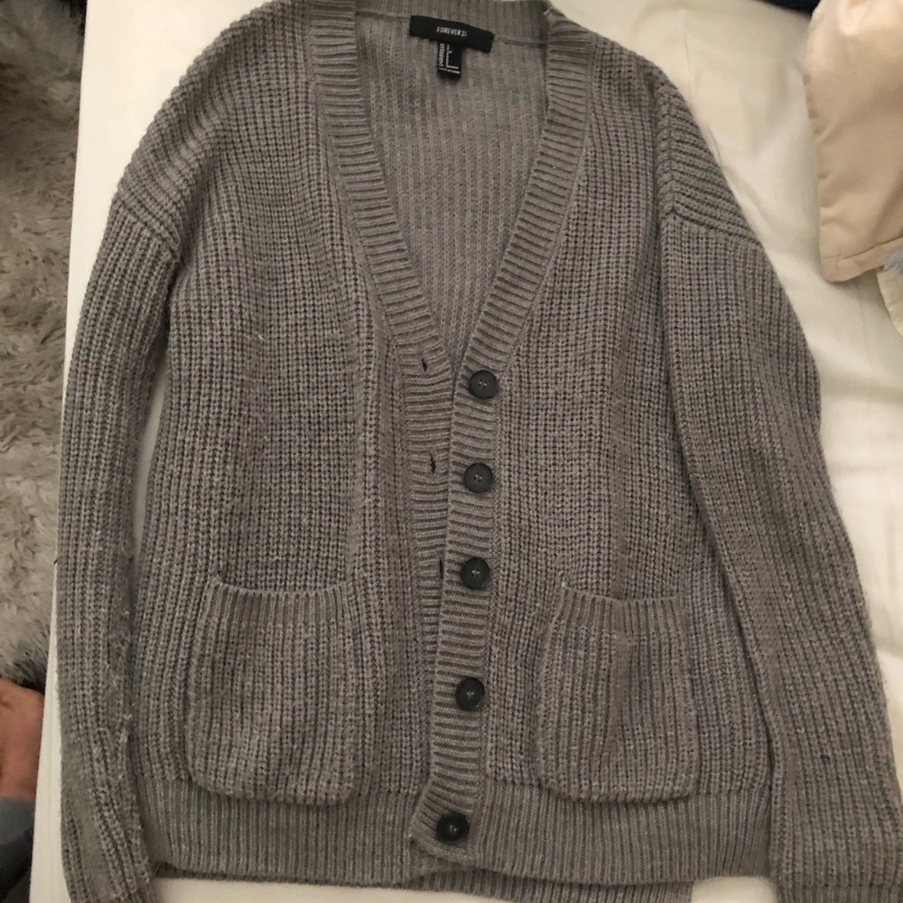 grey knit button cardigan
